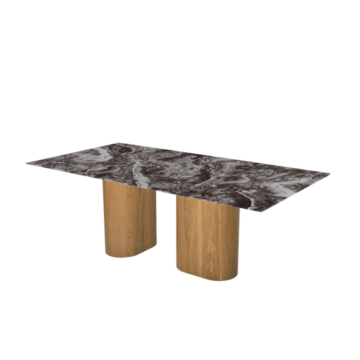 Rectangular Marble Dining Table 2.1×1.1m | Ash Wood Block Base