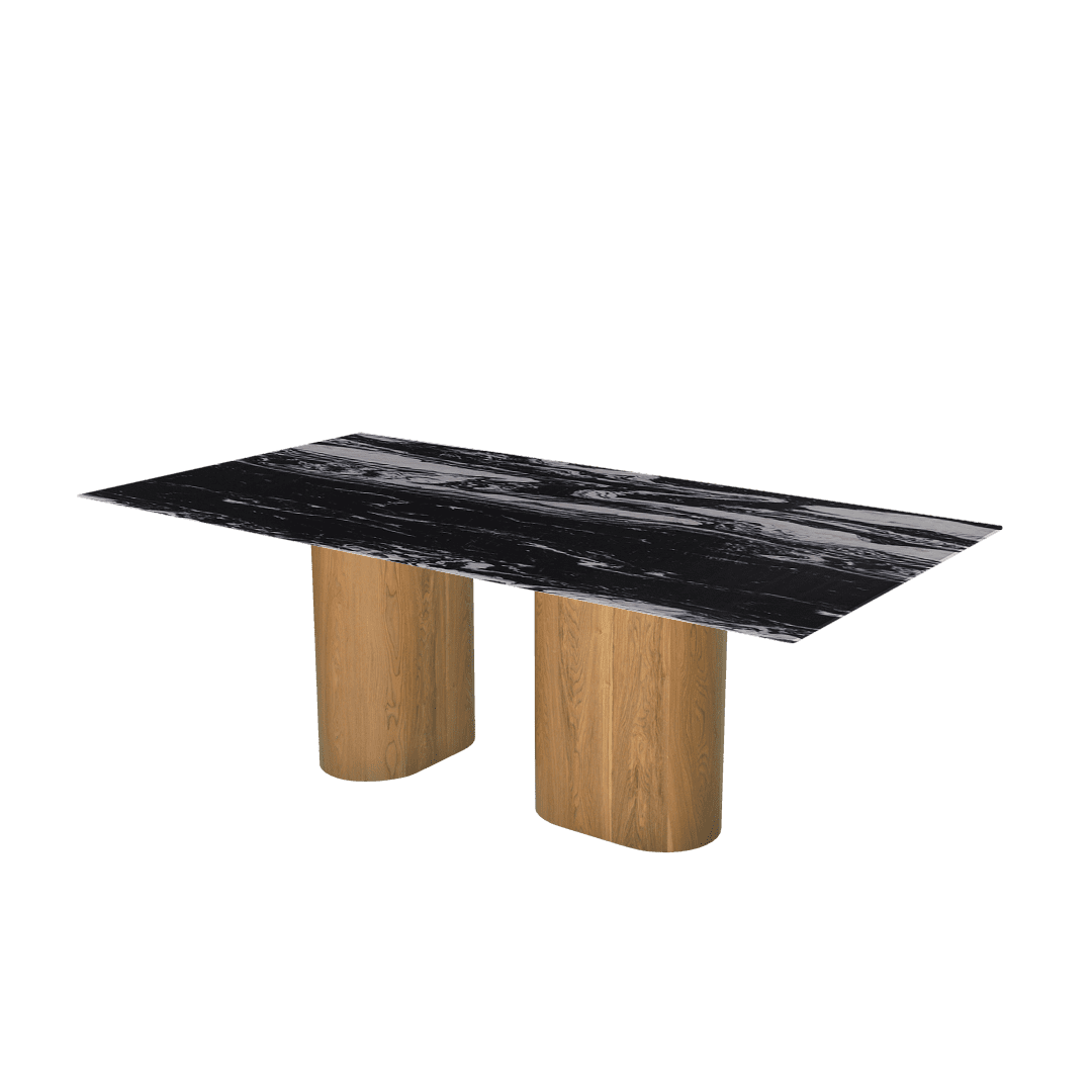 Rectangular Marble Dining Table 2.1×1.1m | Ash Wood Block Base