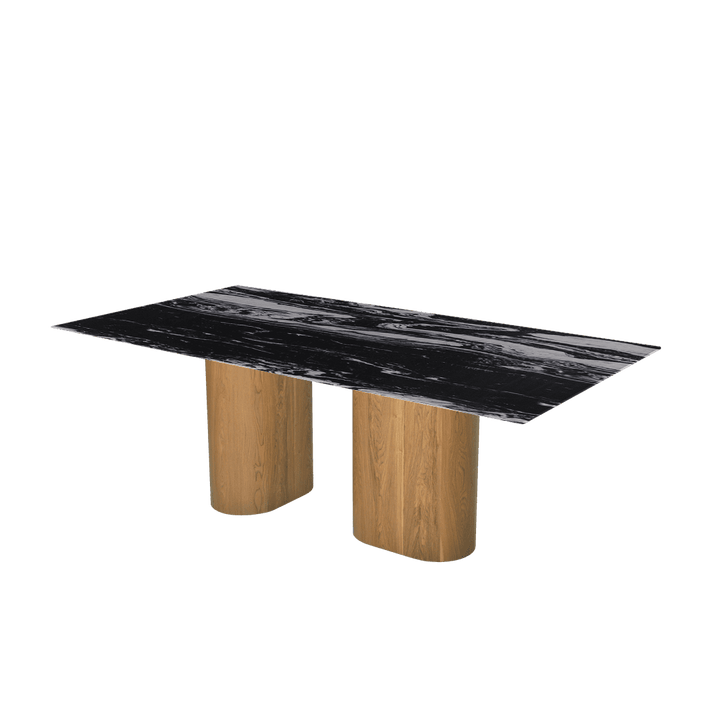 Rectangular Marble Dining Table 2.1×1.1m | Ash Wood Block Base