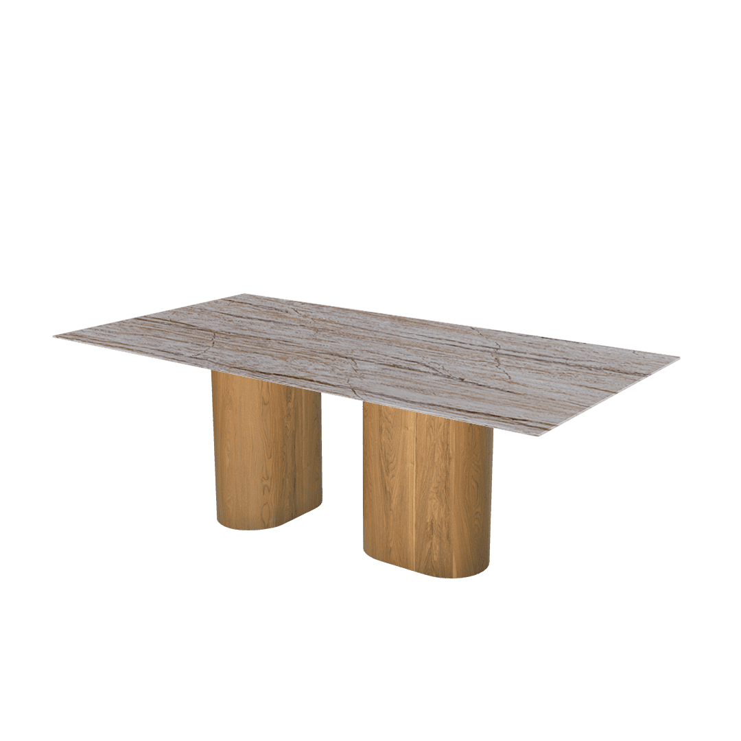 Rectangular Marble Dining Table 2.1×1.1m | Ash Wood Block Base