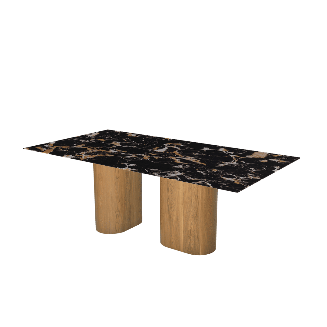 Rectangular Marble Dining Table 2.1×1.1m | Ash Wood Block Base