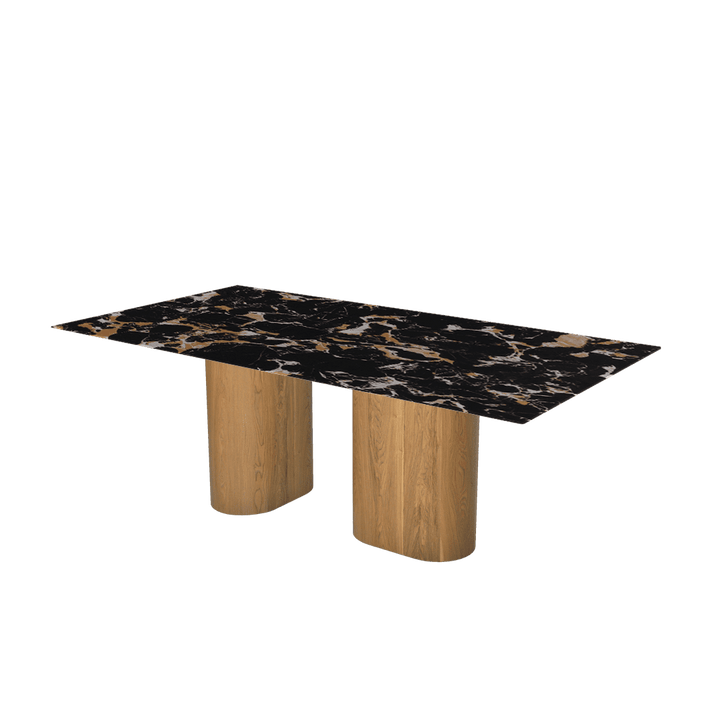 Rectangular Marble Dining Table 2.1×1.1m | Ash Wood Block Base