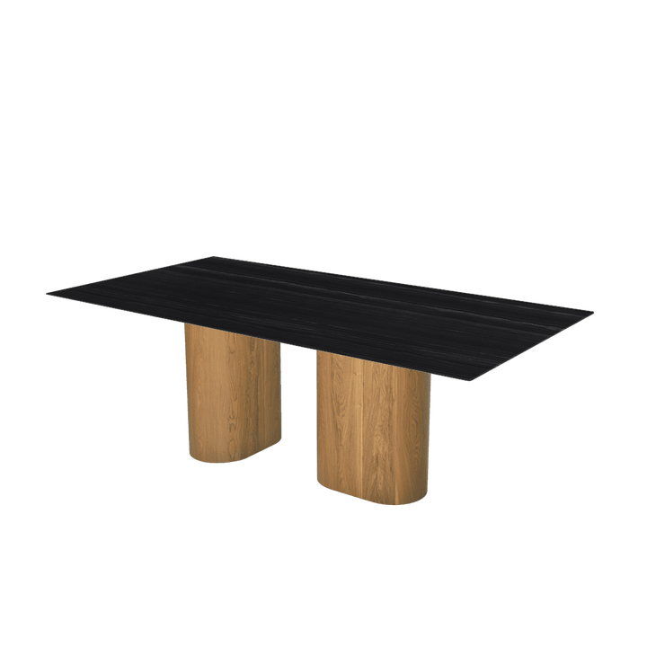 Rectangular Marble Dining Table 2.1×1.1m | Ash Wood Block Base