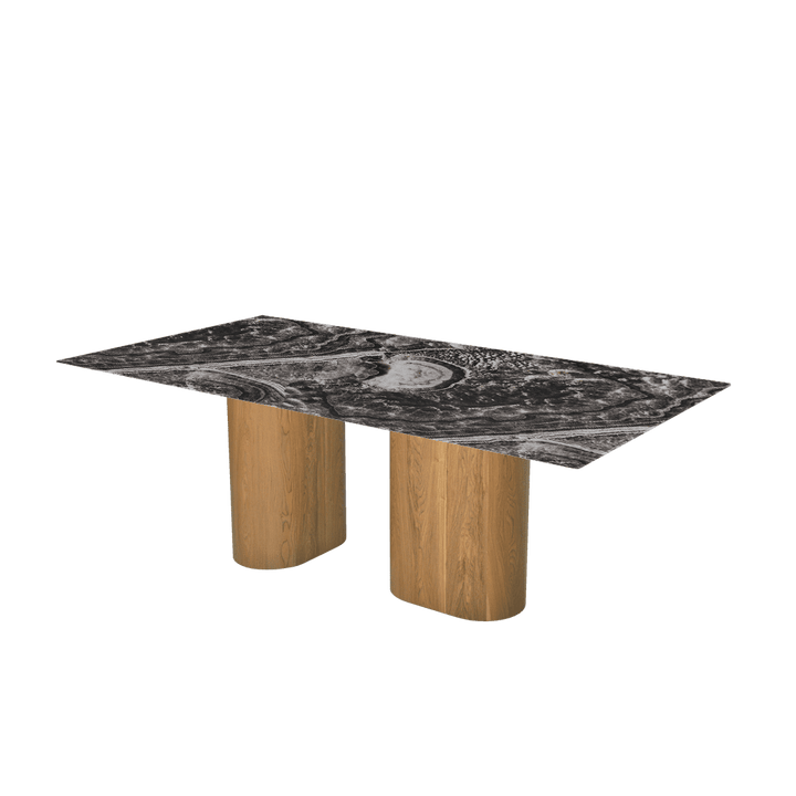 Rectangular Marble Dining Table 2.1×1.1m | Ash Wood Block Base