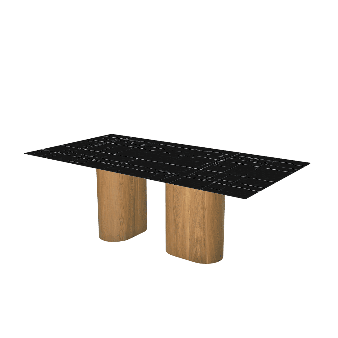 Rectangular Marble Dining Table 2.1×1.1m | Ash Wood Block Base