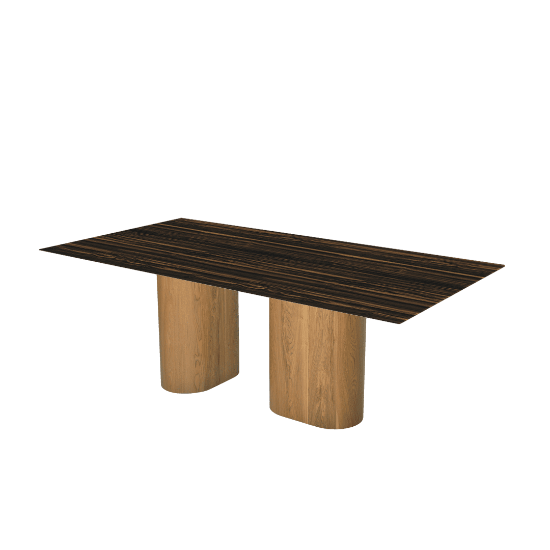 Rectangular Marble Dining Table 2.1×1.1m | Ash Wood Block Base