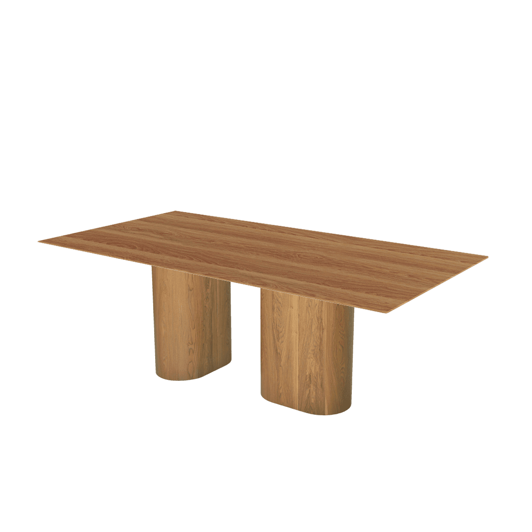 Rectangular Marble Dining Table 2.1×1.1m | Ash Wood Block Base