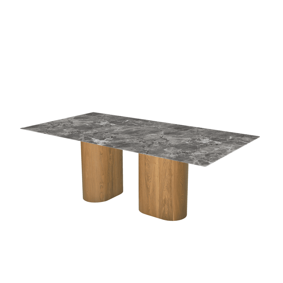Rectangular Marble Dining Table 2.1×1.1m | Ash Wood Block Base