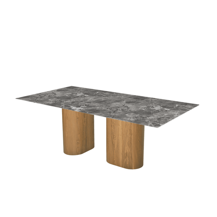 Rectangular Marble Dining Table 2.1×1.1m | Ash Wood Block Base