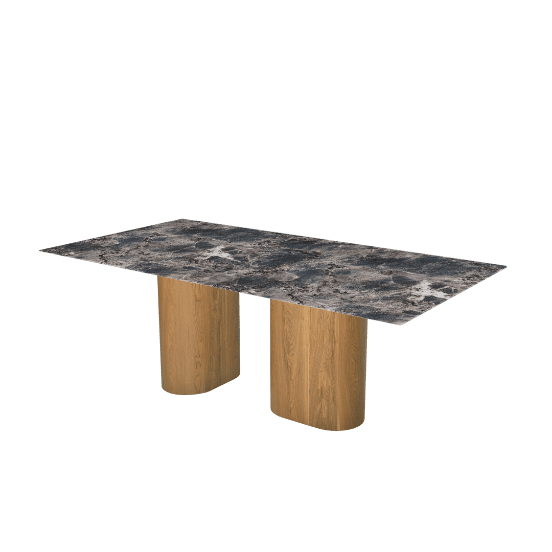 Rectangular Marble Dining Table 2.1×1.1m | Ash Wood Block Base