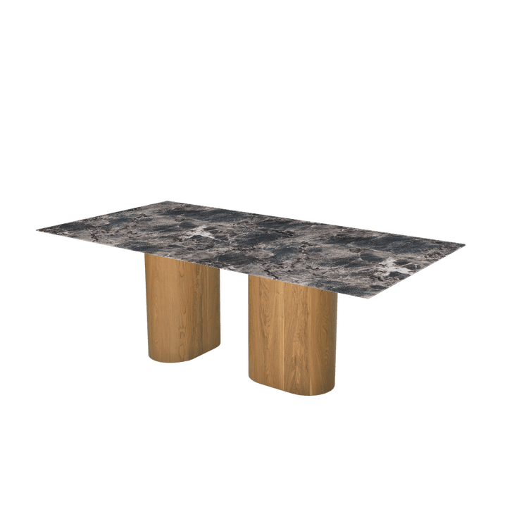 Rectangular Marble Dining Table 2.1×1.1m | Ash Wood Block Base