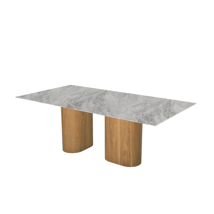 Rectangular Marble Dining Table 2.1×1.1m | Ash Wood Block Base