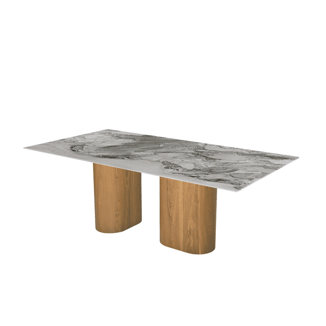Rectangular Marble Dining Table 2.1×1.1m | Ash Wood Block Base