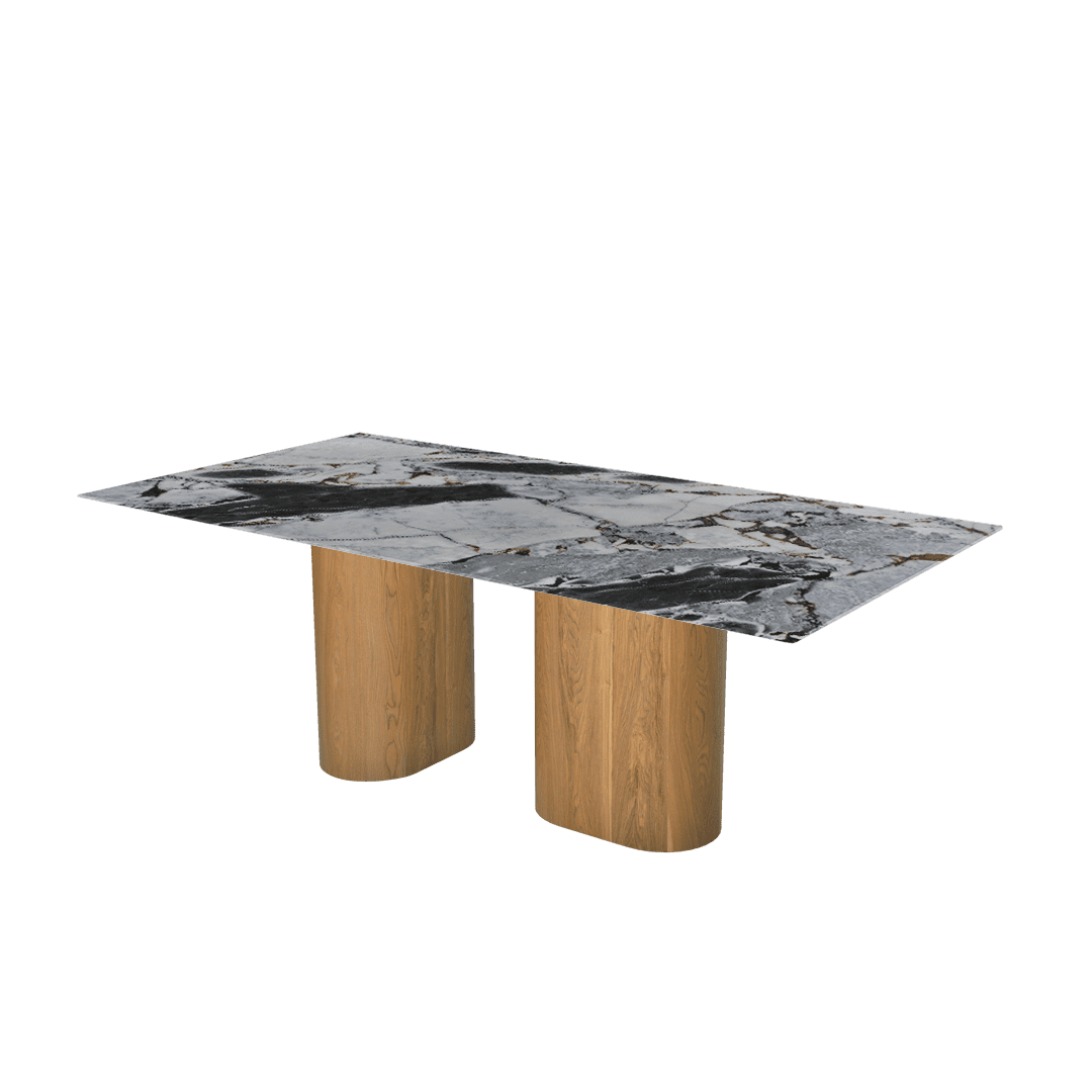 Rectangular Marble Dining Table 2.1×1.1m | Ash Wood Block Base