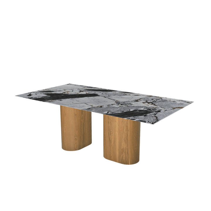 Rectangular Marble Dining Table 2.1×1.1m | Ash Wood Block Base