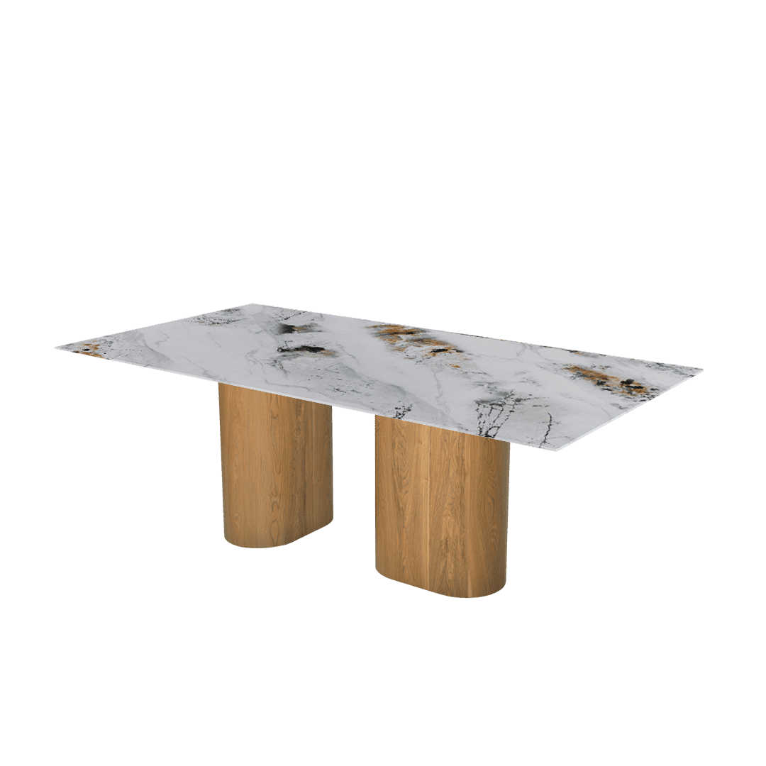 Rectangular Marble Dining Table 2.1×1.1m | Ash Wood Block Base