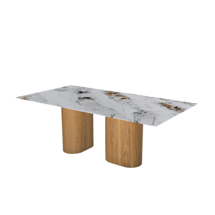 Rectangular Marble Dining Table 2.1×1.1m | Ash Wood Block Base