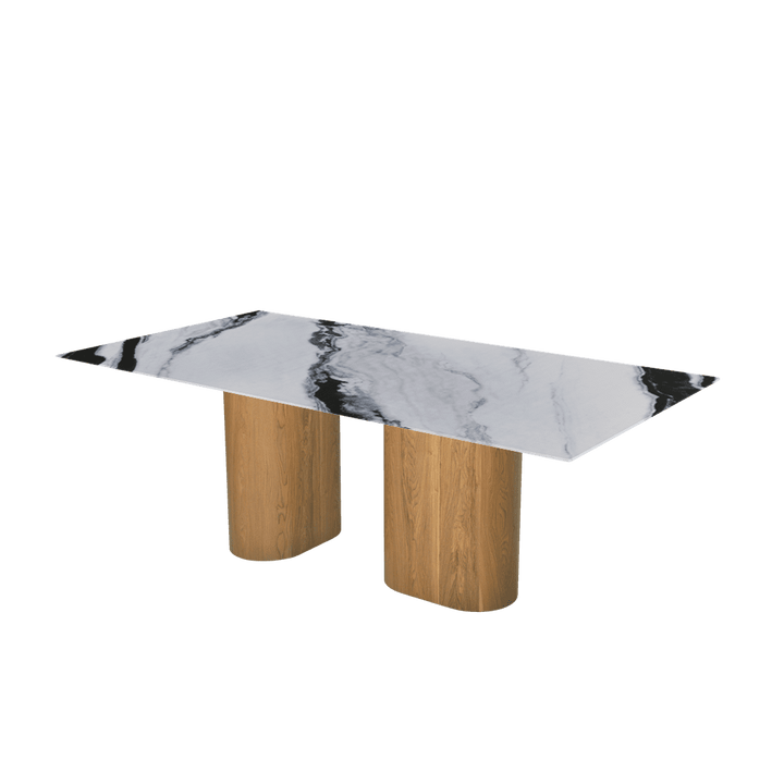 Rectangular Marble Dining Table 2.1×1.1m | Ash Wood Block Base