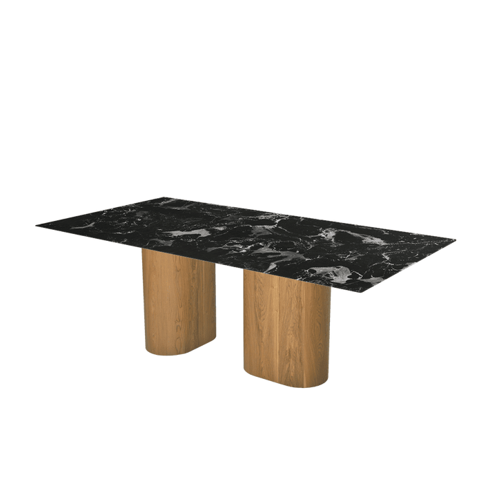 Rectangular Marble Dining Table 2.1×1.1m | Ash Wood Block Base