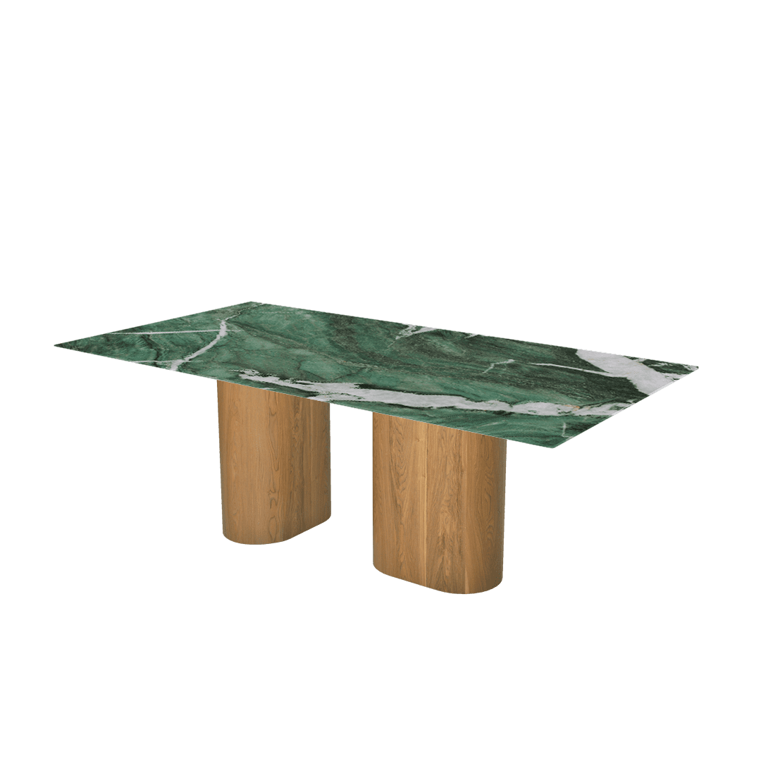 Rectangular Marble Dining Table 2.1×1.1m | Ash Wood Block Base