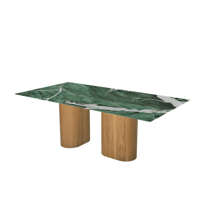 Rectangular Marble Dining Table 2.1×1.1m | Ash Wood Block Base