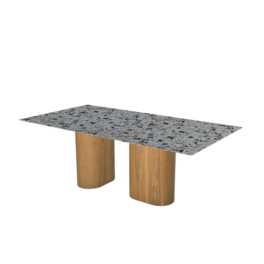 Rectangular Marble Dining Table 2.1×1.1m | Ash Wood Block Base