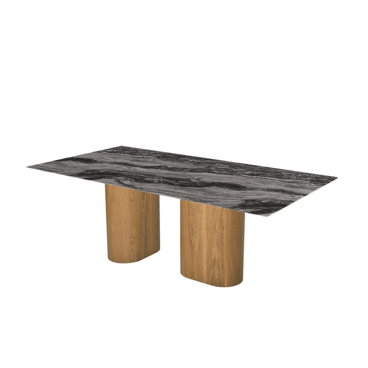 Rectangular Marble Dining Table 2.1×1.1m | Ash Wood Block Base