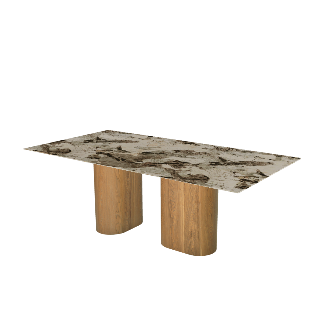 Rectangular Marble Dining Table 2.1×1.1m | Ash Wood Block Base