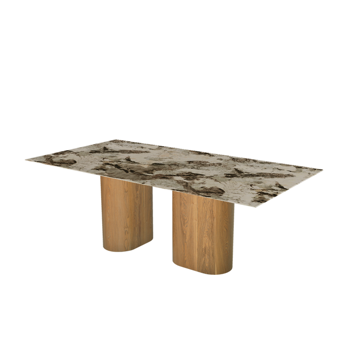 Rectangular Marble Dining Table 2.1×1.1m | Ash Wood Block Base