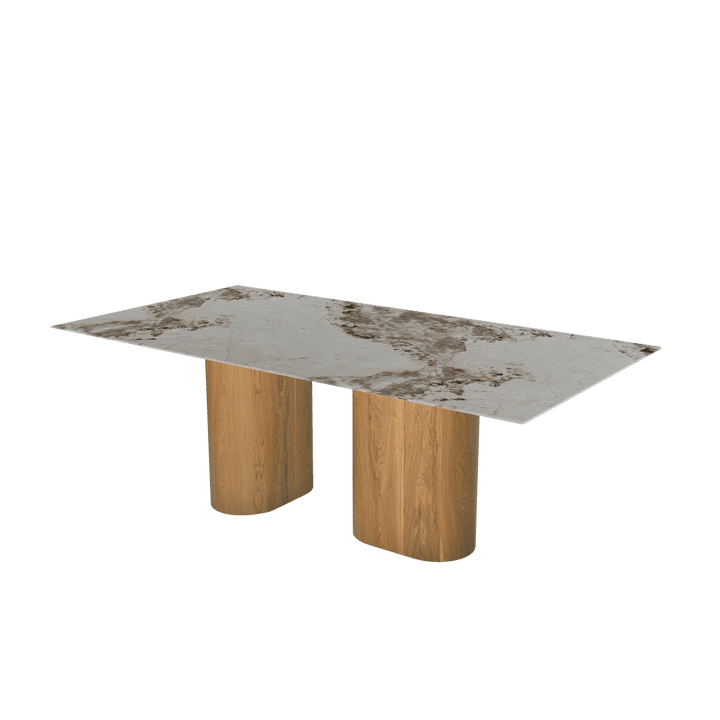 Rectangular Marble Dining Table 2.1×1.1m | Ash Wood Block Base