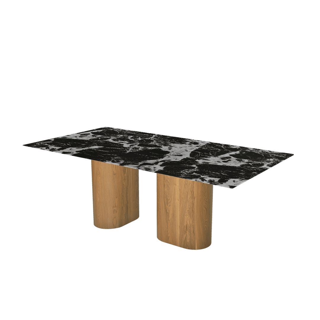 Rectangular Marble Dining Table 2.1×1.1m | Ash Wood Block Base