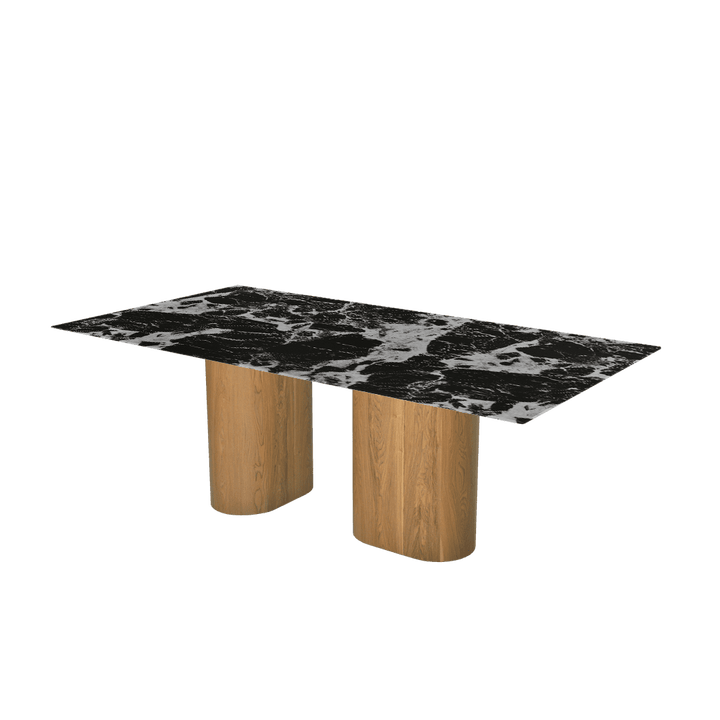 Rectangular Marble Dining Table 2.1×1.1m | Ash Wood Block Base