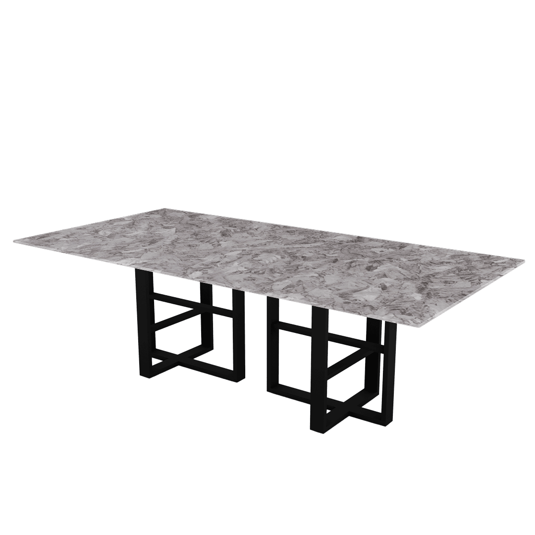 Rectangular Marble Dining Table 2.4×1.2m | Black Metal Trestle Base