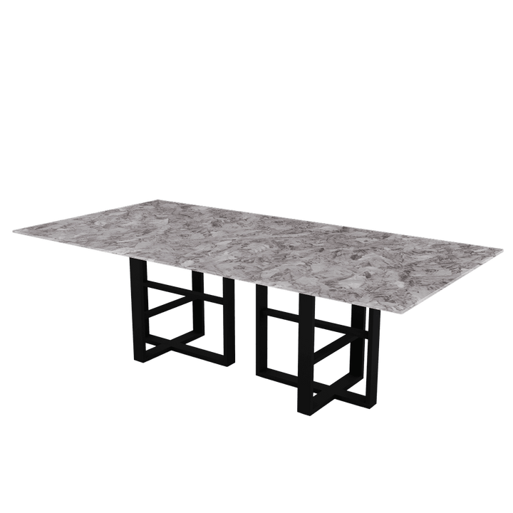 Rectangular Marble Dining Table 2.4×1.2m | Black Metal Trestle Base