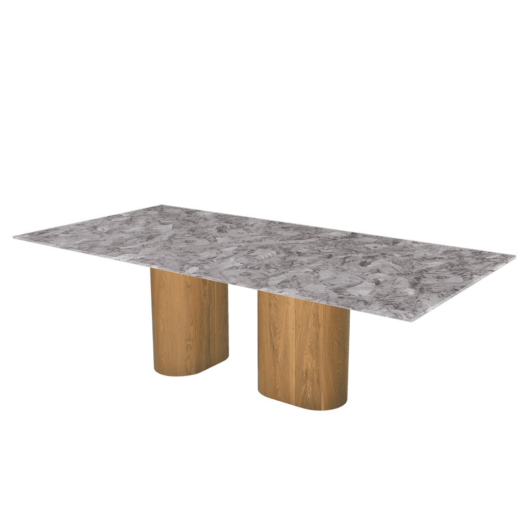 Oval Marble Dining Table 2.4×1.2m | Ash Wood Block Base