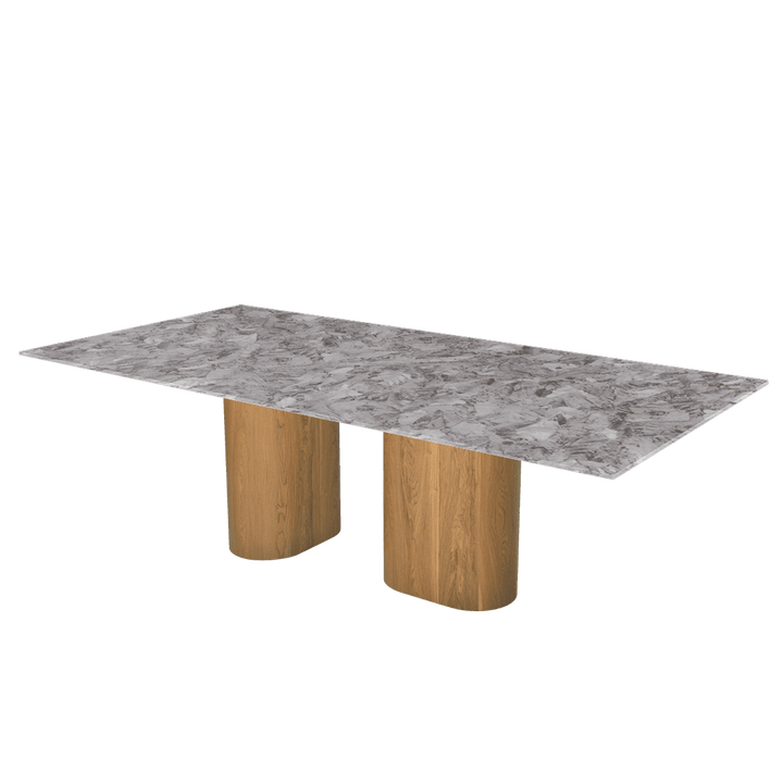 Oval Marble Dining Table 2.4×1.2m | Ash Wood Block Base