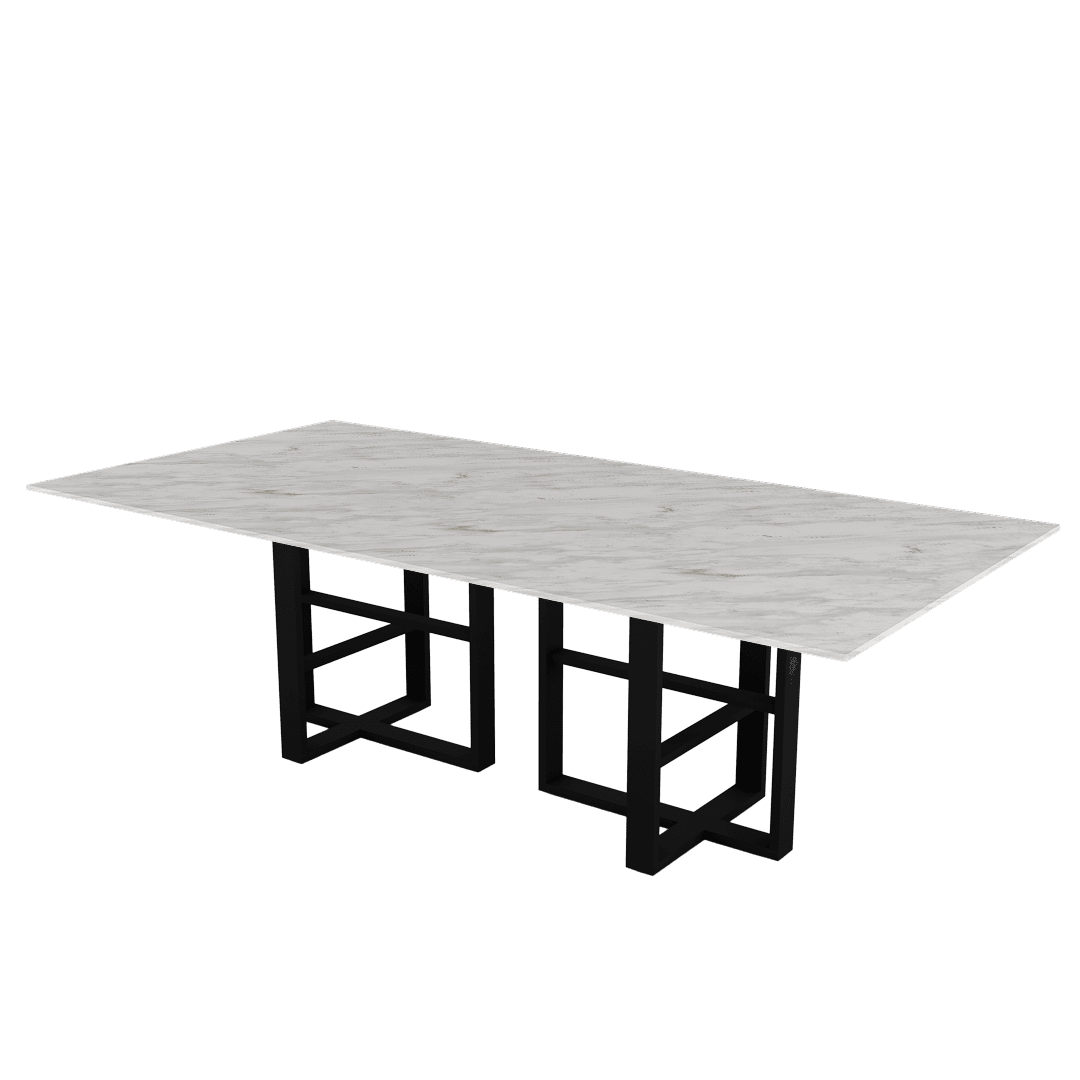 Rectangular Marble Dining Table 2.4×1.2m | Black Metal Trestle Base