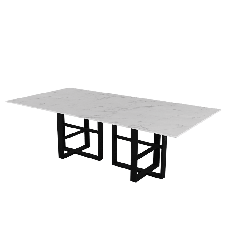 Rectangular Marble Dining Table 2.4×1.2m | Black Metal Trestle Base