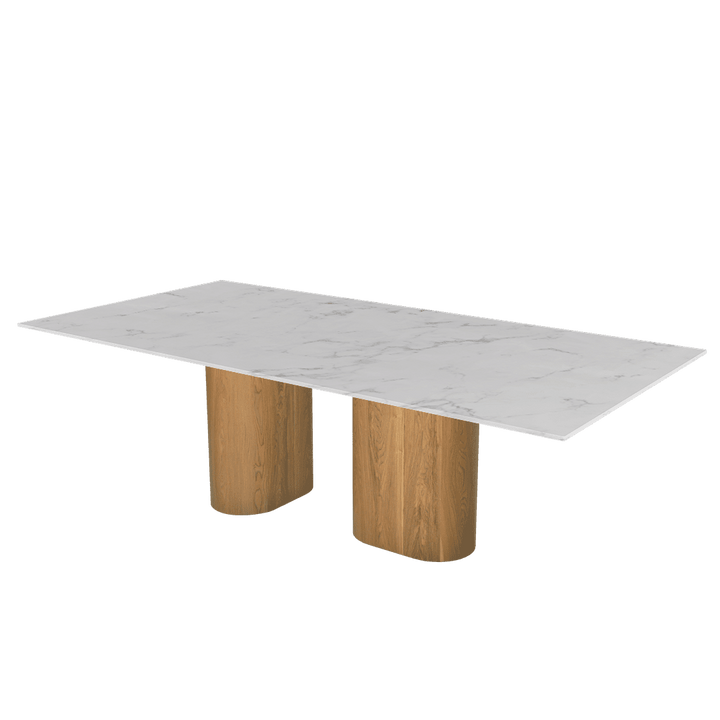Oval Marble Dining Table 2.4×1.2m | Ash Wood Block Base