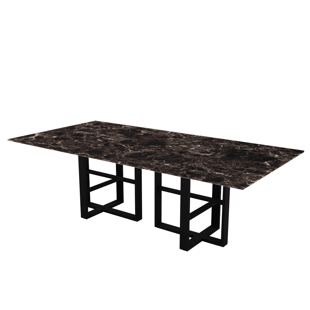 Rectangular Marble Dining Table 2.4×1.2m | Black Metal Trestle Base