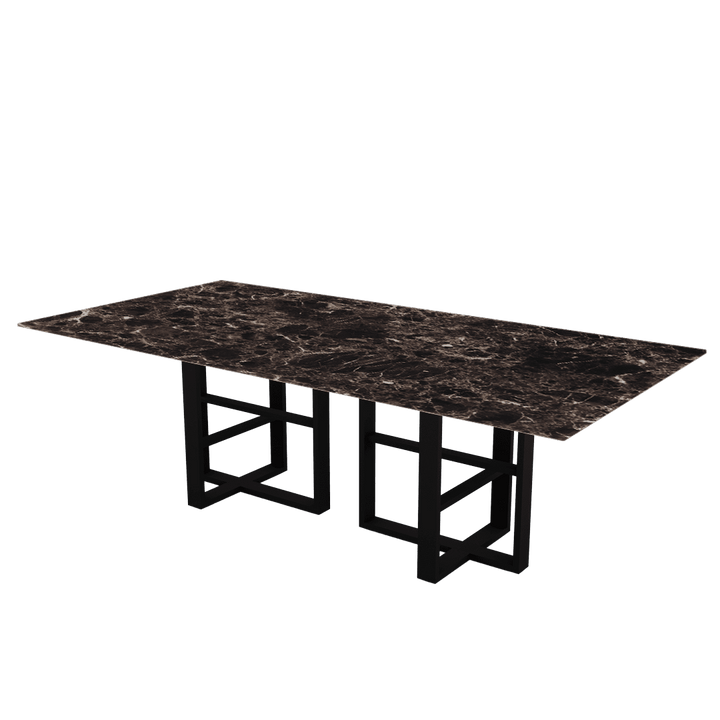 Rectangular Marble Dining Table 2.4×1.2m | Black Metal Trestle Base