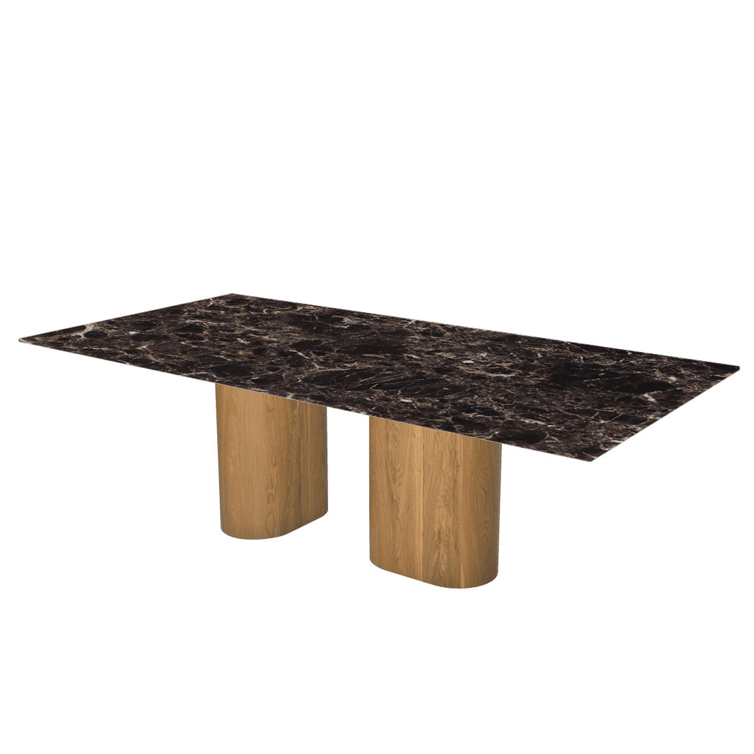 Oval Marble Dining Table 2.4×1.2m | Ash Wood Block Base