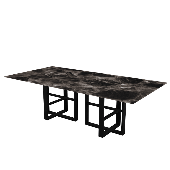 Rectangular Marble Dining Table 2.4×1.2m | Black Metal Trestle Base