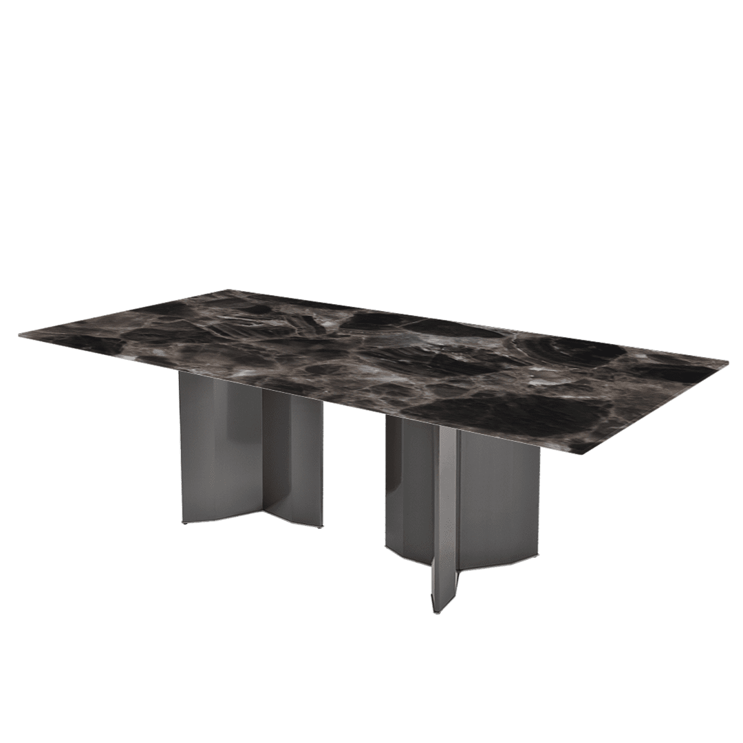 Rectangular Marble Dining Table 2.4×1.2m | Black Titanium Steel Base