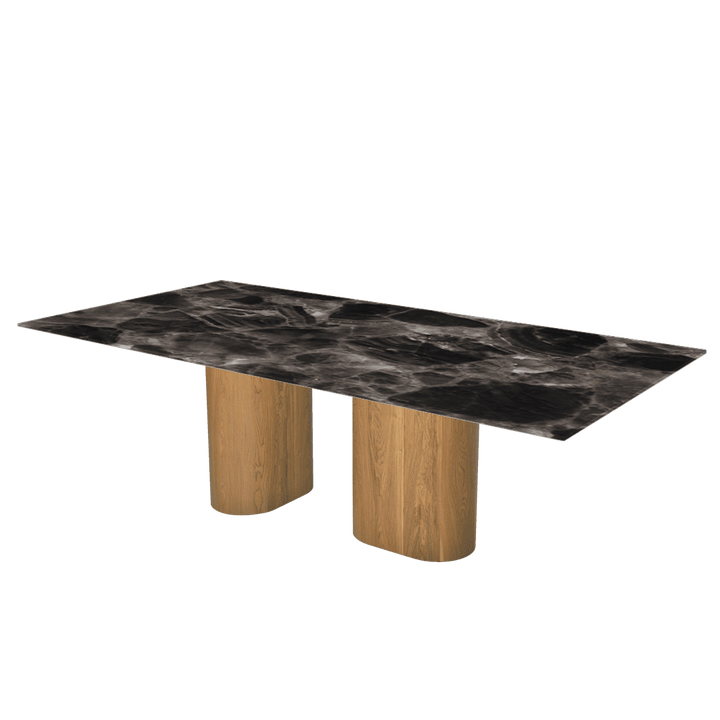Oval Marble Dining Table 2.4×1.2m | Ash Wood Block Base