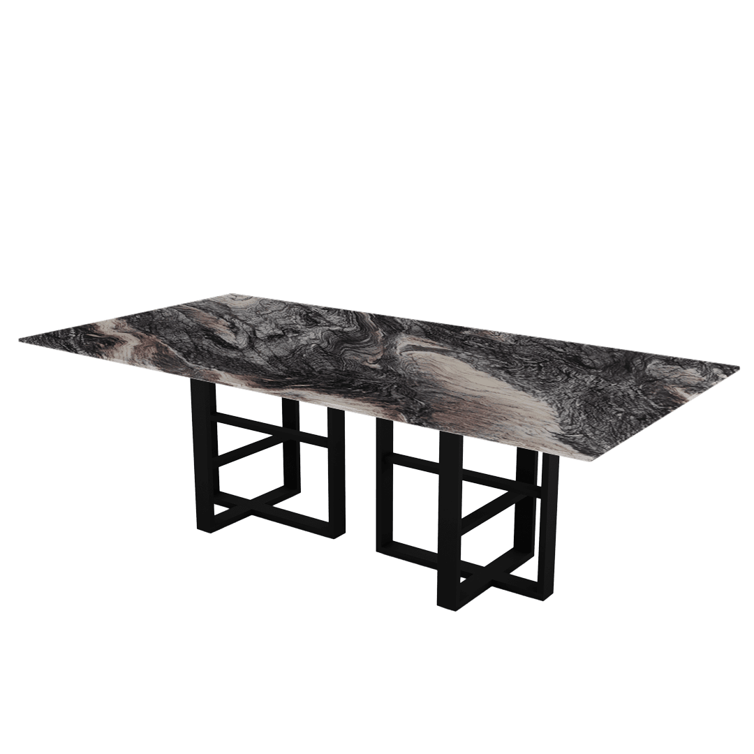 Rectangular Marble Dining Table 2.4×1.2m | Black Metal Trestle Base
