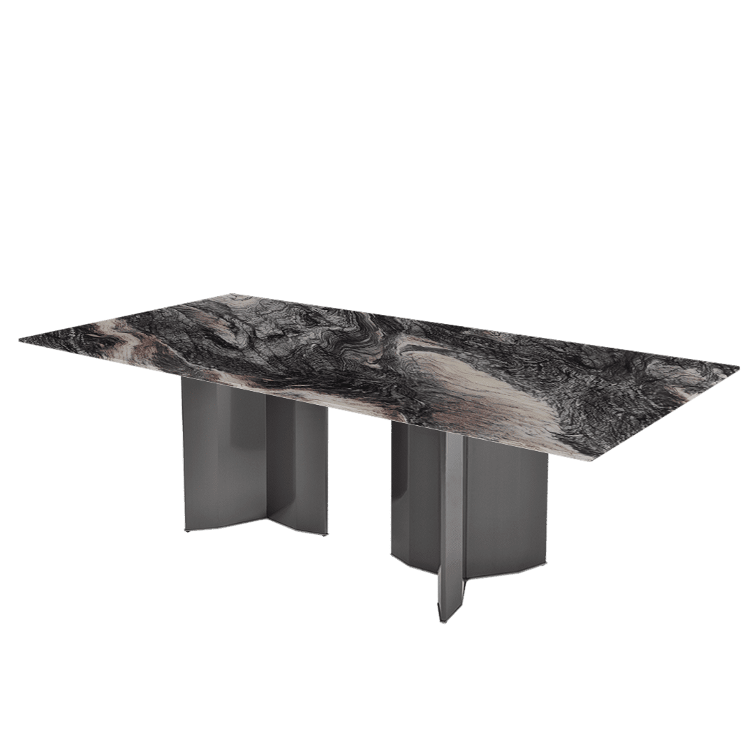 Rectangular Marble Dining Table 2.4×1.2m | Black Titanium Steel Base