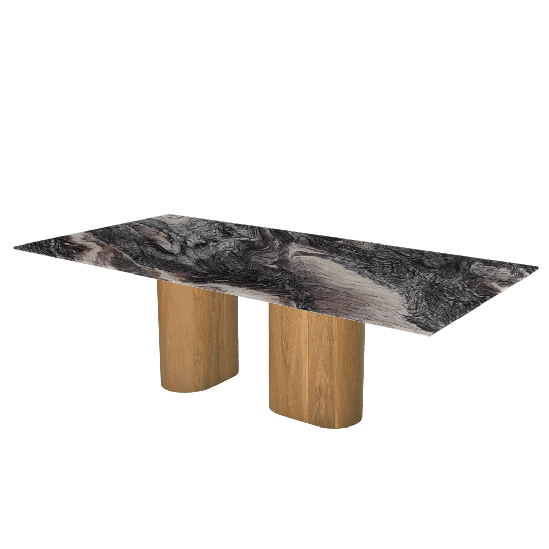 Oval Marble Dining Table 2.4×1.2m | Ash Wood Block Base