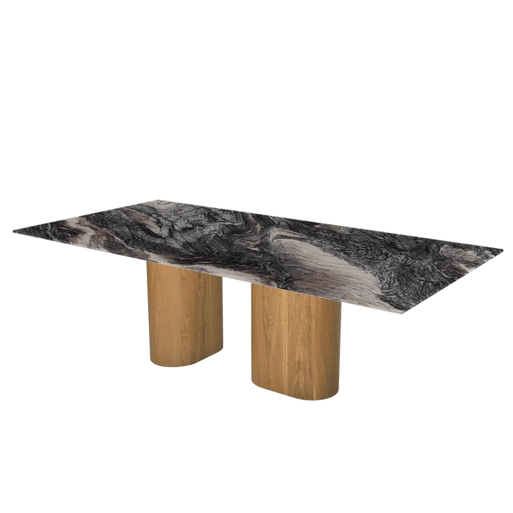 Oval Marble Dining Table 2.4×1.2m | Ash Wood Block Base