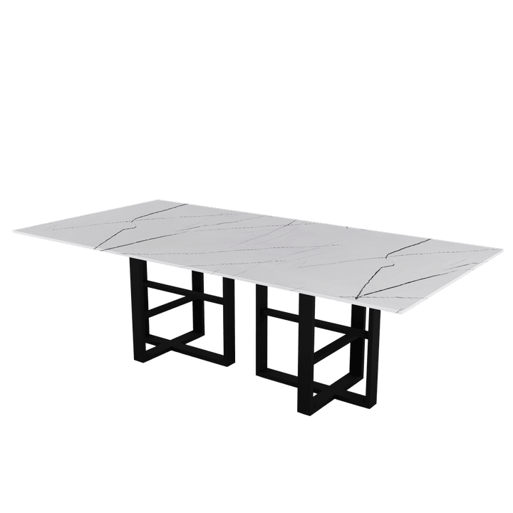 Rectangular Marble Dining Table 2.4×1.2m | Black Metal Trestle Base